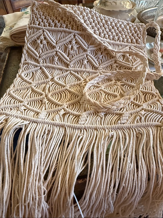 Handbags - Vintage Boho Macramé Fringe Bag in Natural from 1970s